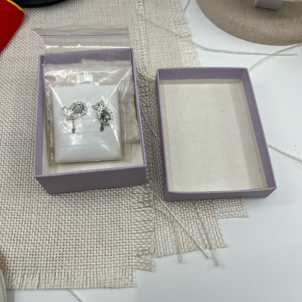 Vintage 10k White Gold Mystic Topaz & Diamond Earrings - Picture 14 of 15
